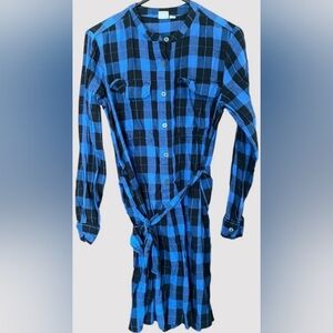 NWT GAP Blue/Black Plaid Flannel Long Sleeve Button Front Shirt Dress, Sz XS!